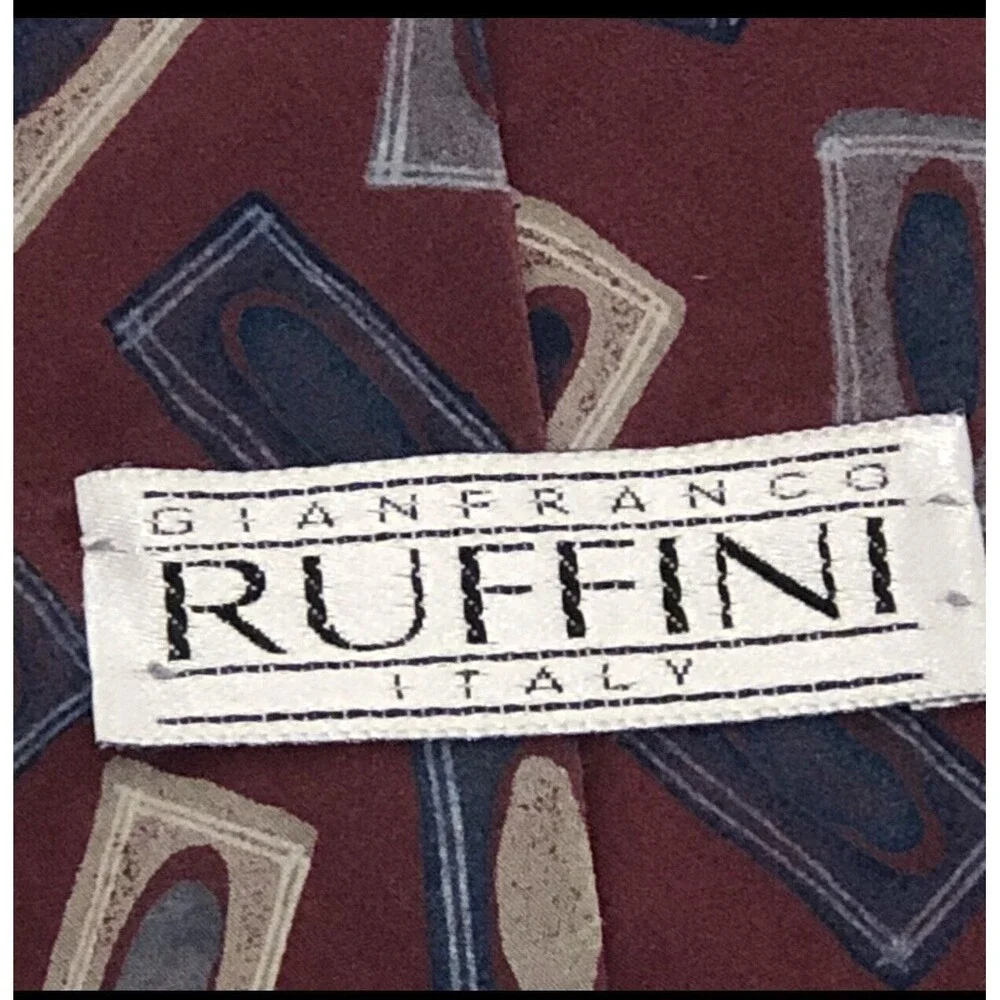 Gianfranco Ruffini Italy Neck Tie 100% Italian Silk 60” Long, Maroon Multi Color